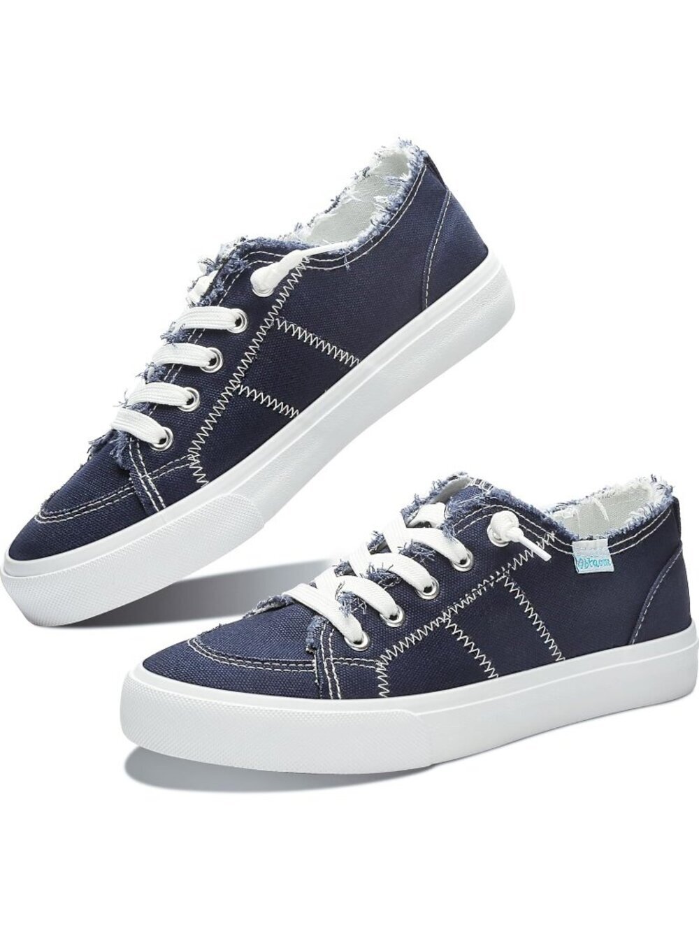 Women's Navy Canvas Rubber Canvas Washed And Closed Toe Canvas Slip On Sneakers